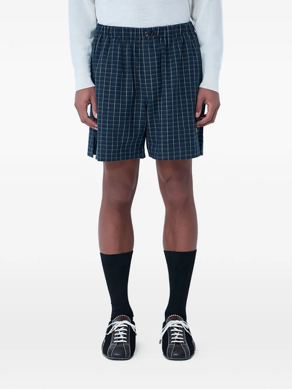 Wales Bonner checked elasticated tailored shorts - Blu