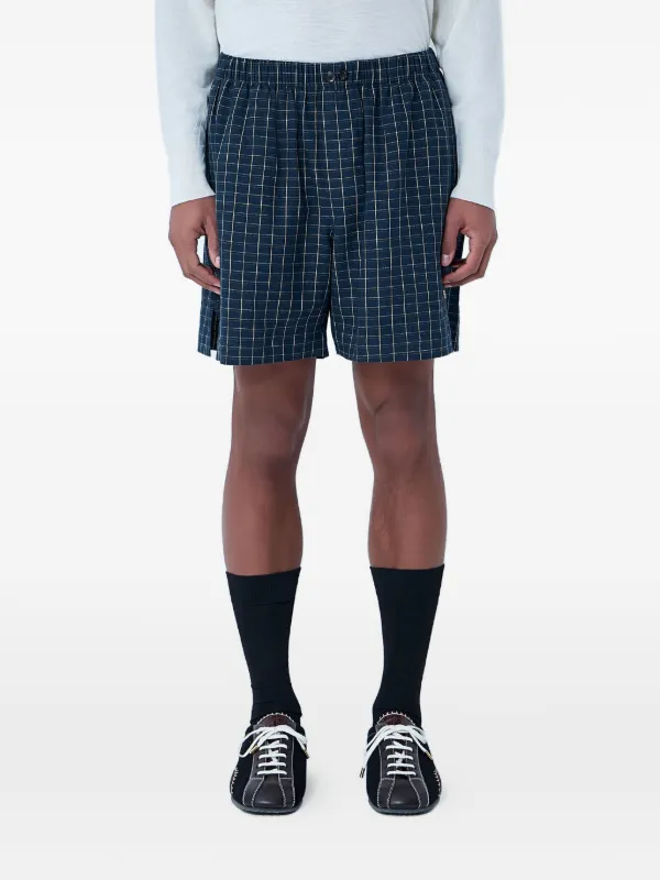 Wales Bonner Checked Elasticated Tailored Shorts in Blue