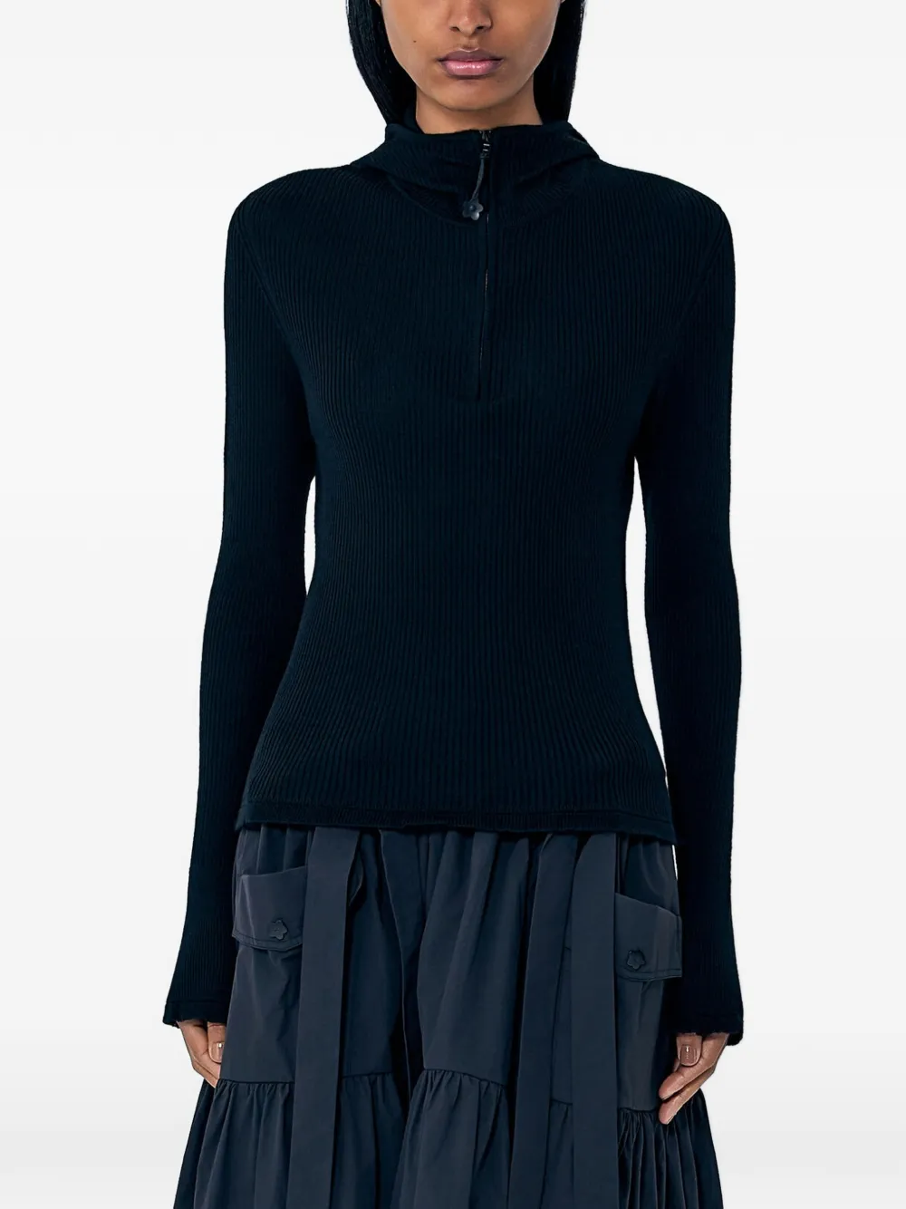 Cecilie Bahnsen high-neck ribbed knit hoodie - Nero