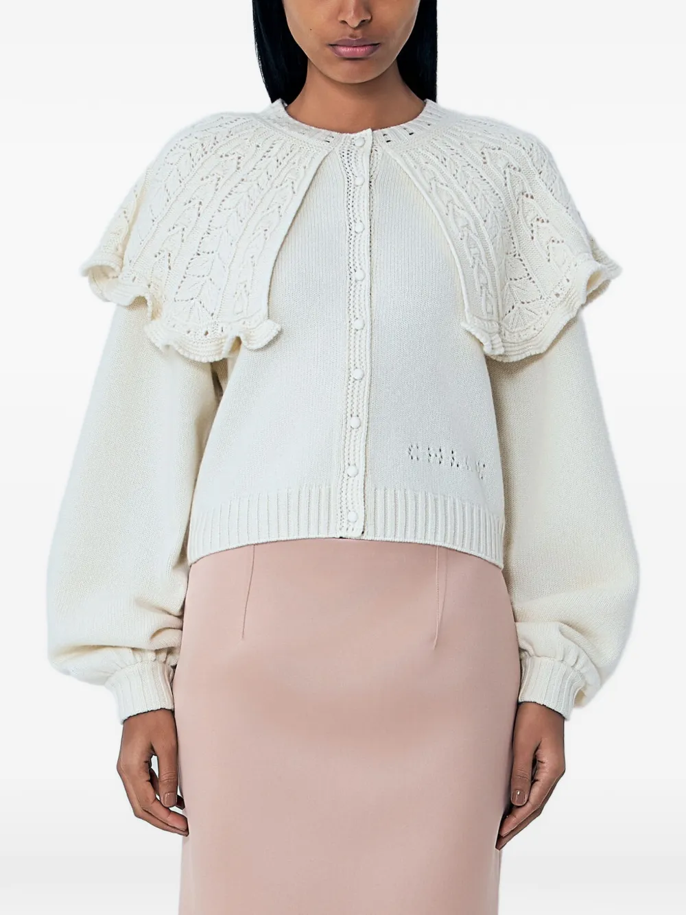 Chloé cable-knit ruffled-collar cardigan - Toni neutri