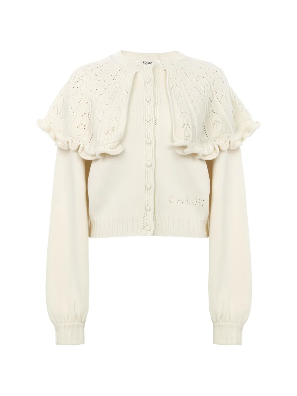 Chloé cable-knit ruffled-collar cardigan - Toni neutri