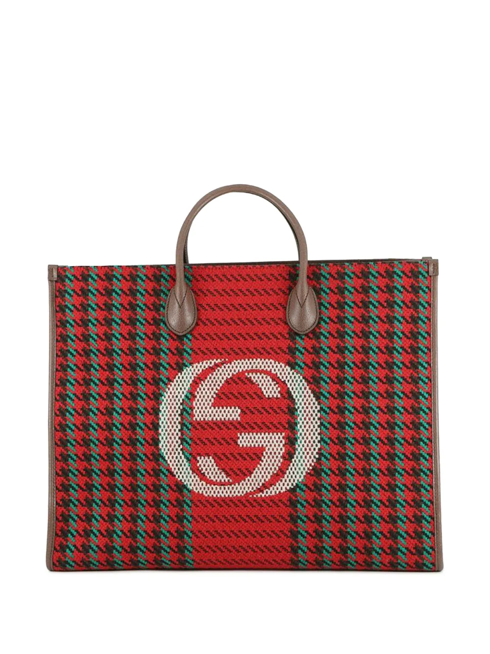 Gucci Pre-Owned 2016-2026 Interlocking G Tweed Houndstooth Stripe satchel - Rosso