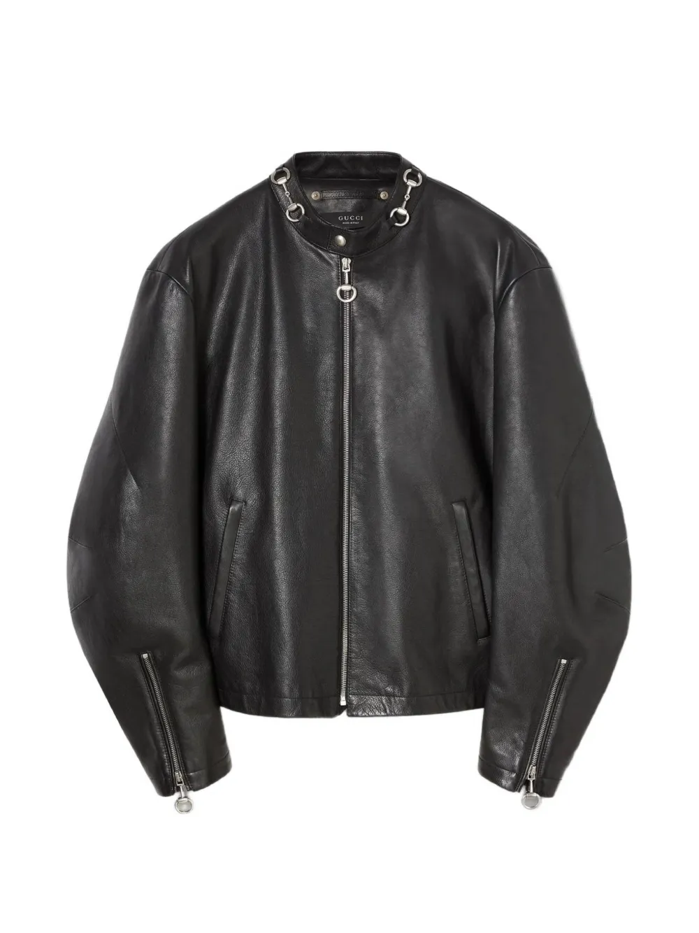 Gucci horsebit-detail leather biker jacket - Schwarz