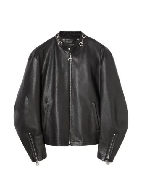 Gucci horsebit-detail leather biker jacket