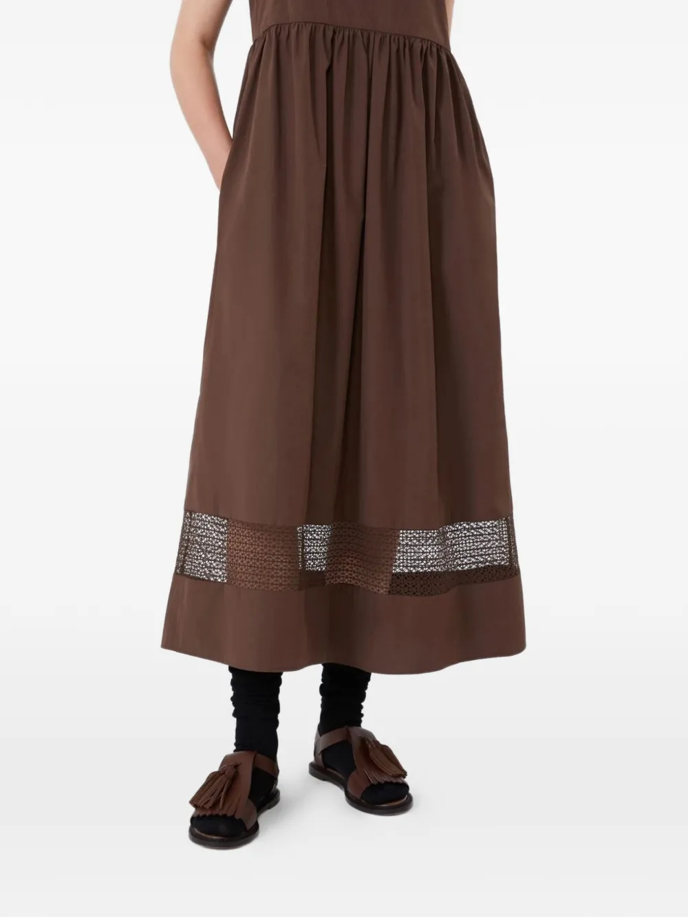 Weekend Max Mara Gesmockte maxi-jurk met kanten vlakken Bruin