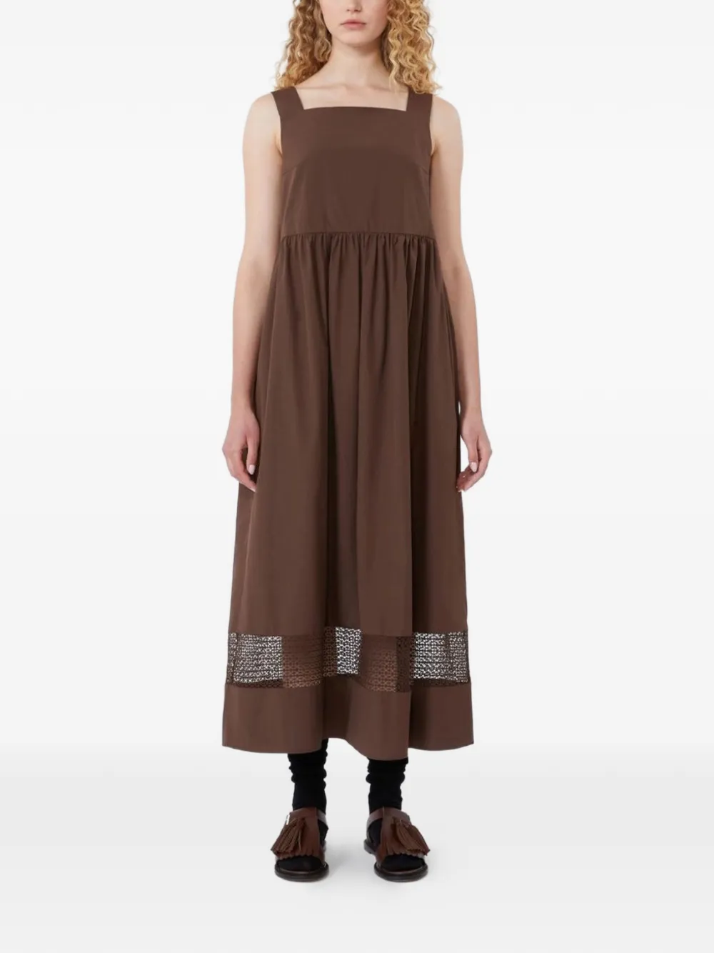 Weekend Max Mara Gesmockte maxi-jurk met kanten vlakken Bruin