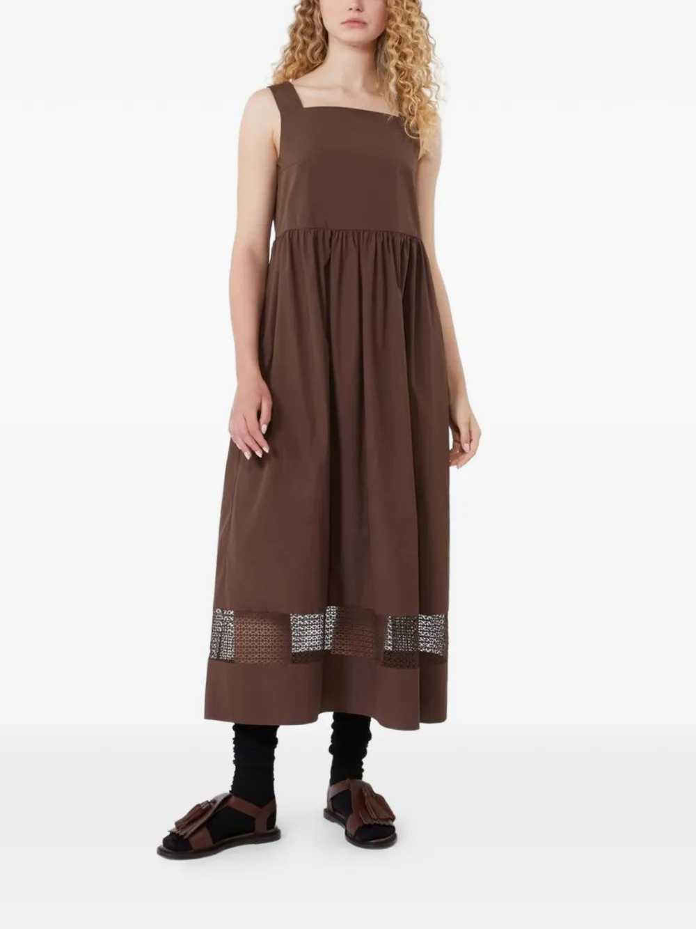 Weekend Max Mara Gesmockte maxi-jurk met kanten vlakken Bruin