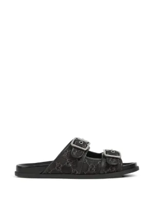 Gucci double-buckle Leather Sandals | Black | FARFETCH