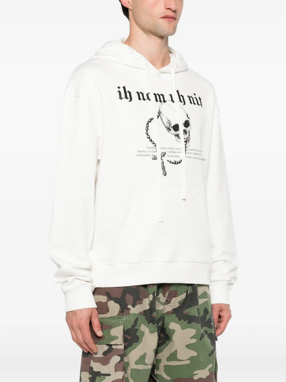 Ih Nom Uh Nit Hoodie met doodskopprint Beige