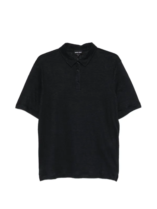 Giorgio Armani Short-sleeve Polo Shirt in Linen Jersey with Classic Collar in Blue