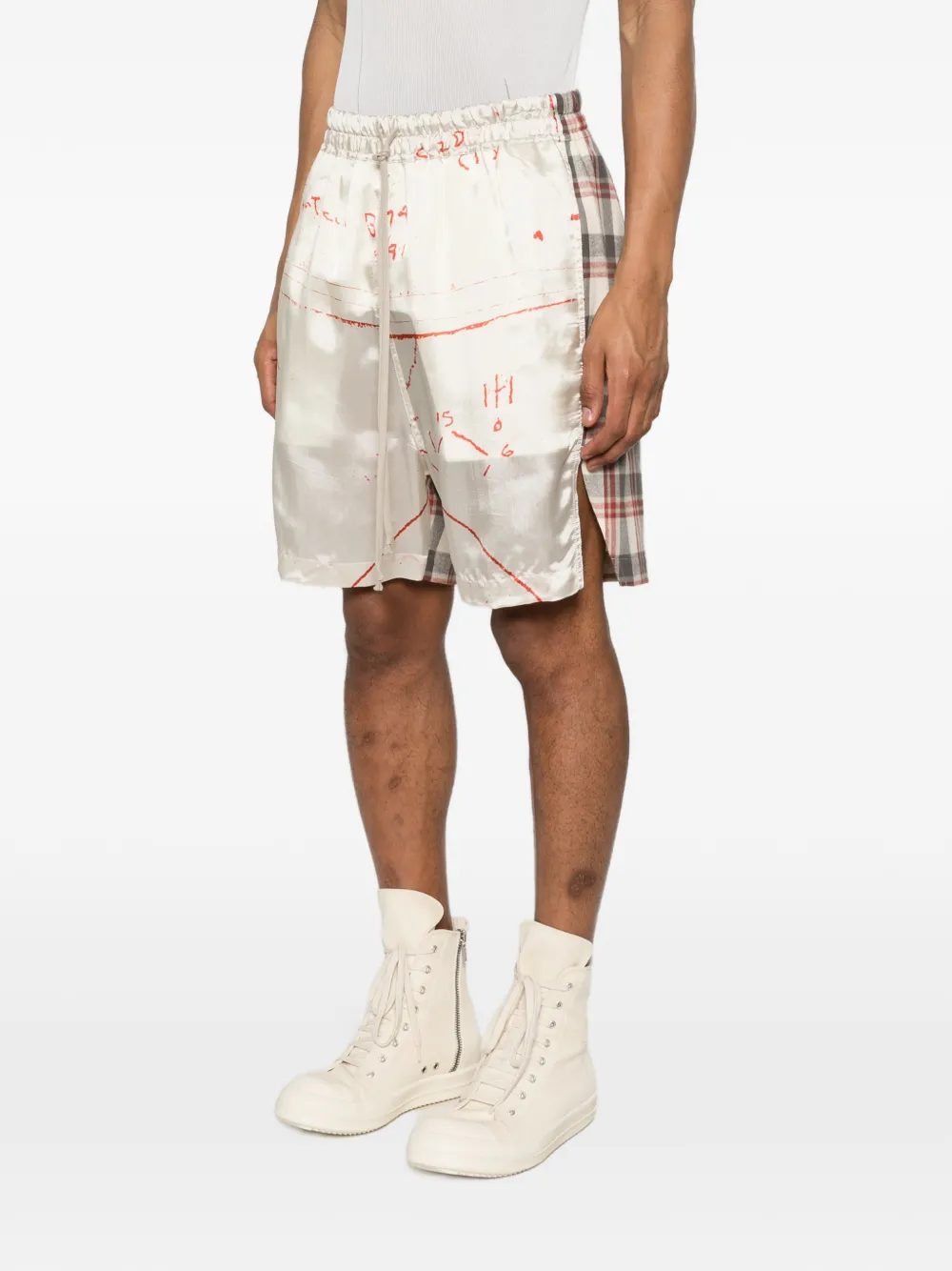 Rick Owens Geruite shorts Beige