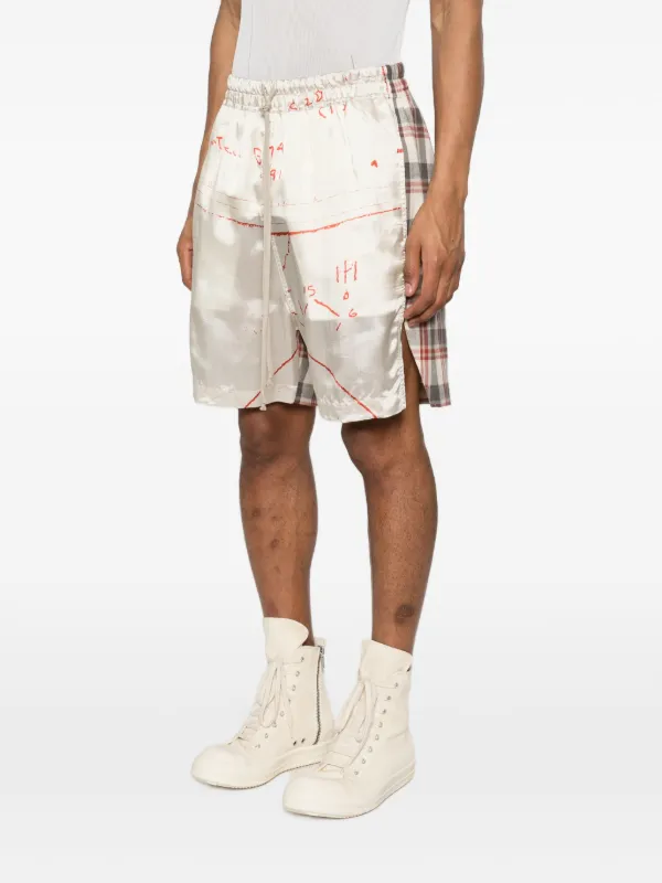 Rick Owens Temple Boxers In Plaid Printed Cupro Twill And Plaid