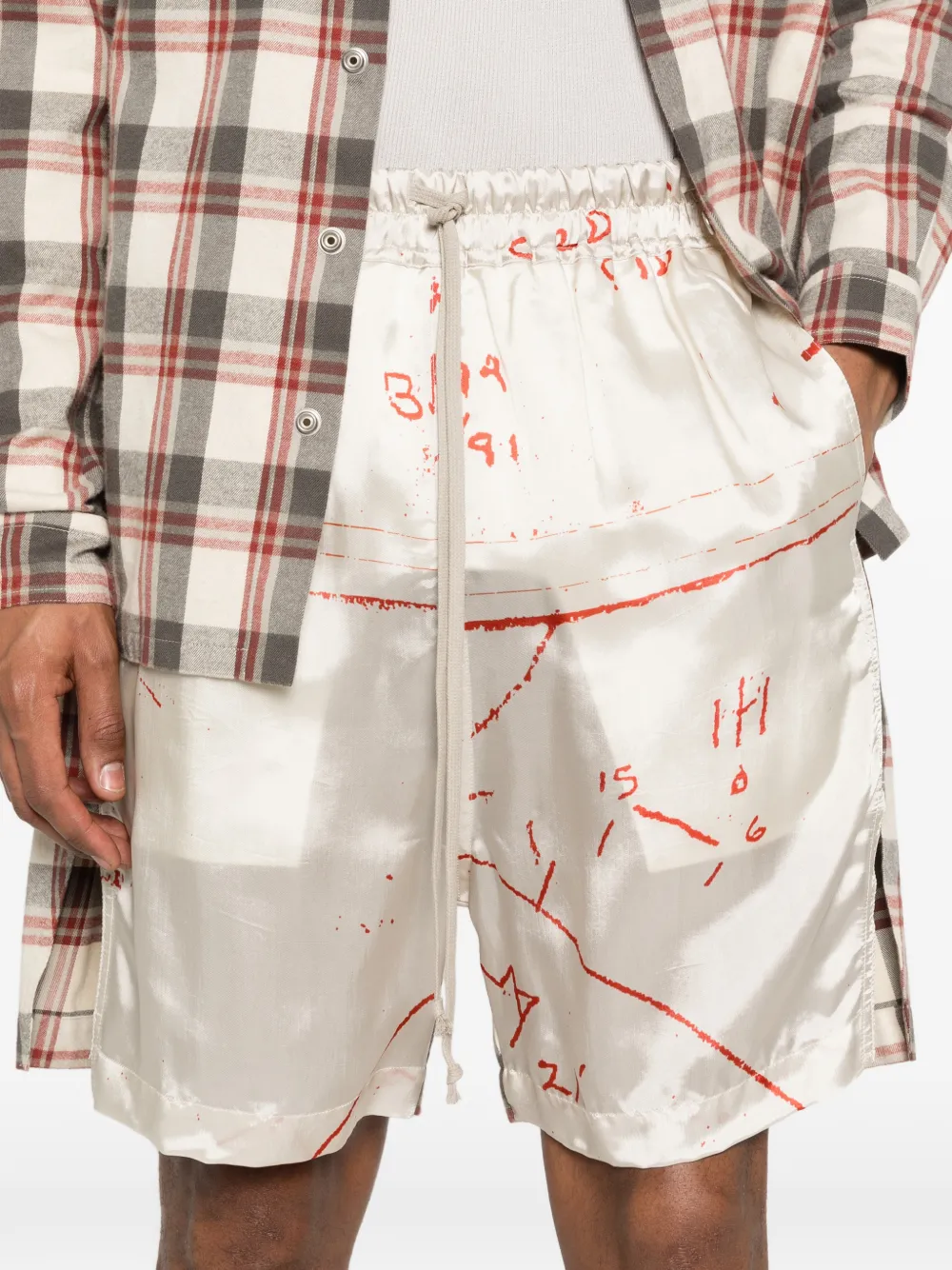 Rick Owens Geruite shorts Beige