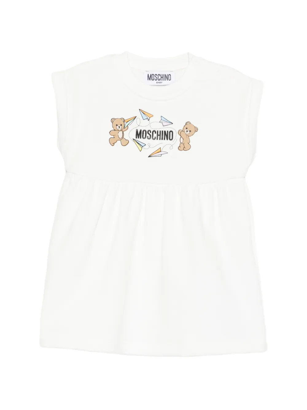 Moschino Kids teddy paper plane dress - White