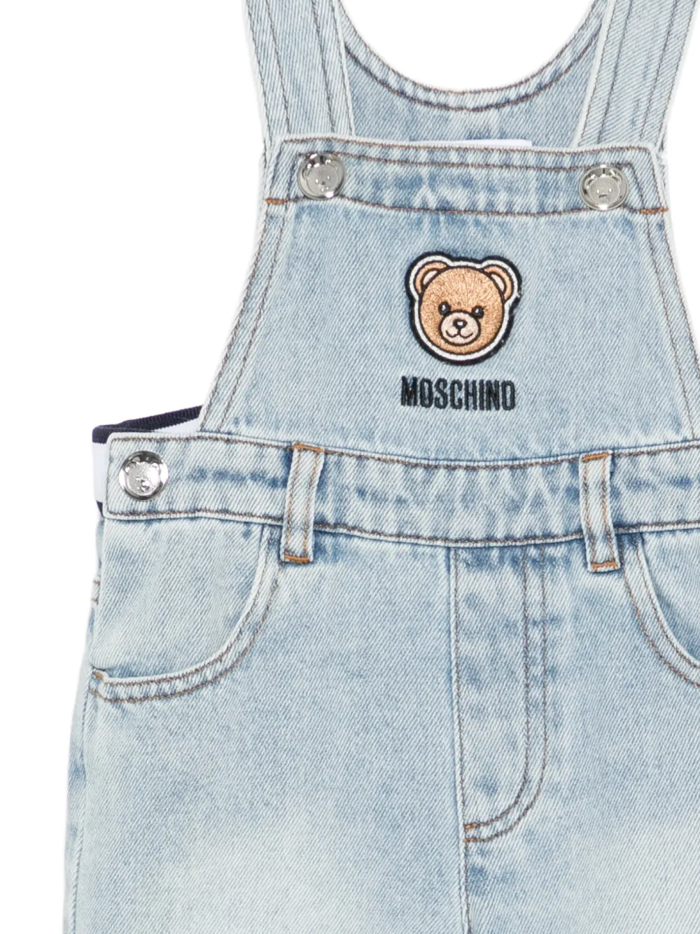 Moschino Kids Tuinbroek met beerapplicatie Blauw