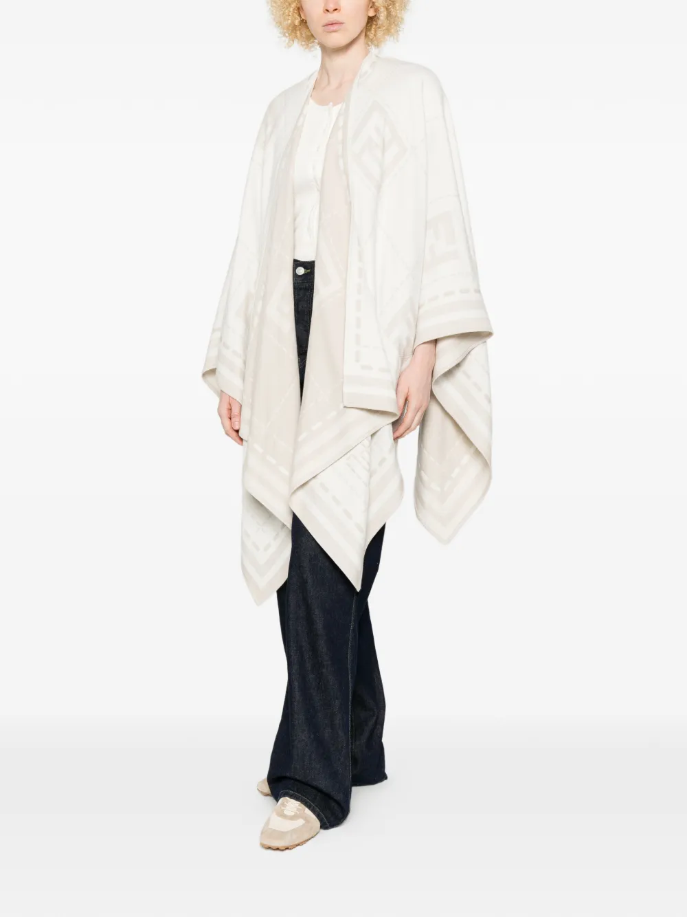  Fendi Geometric-patterned Cape - Neutrals 