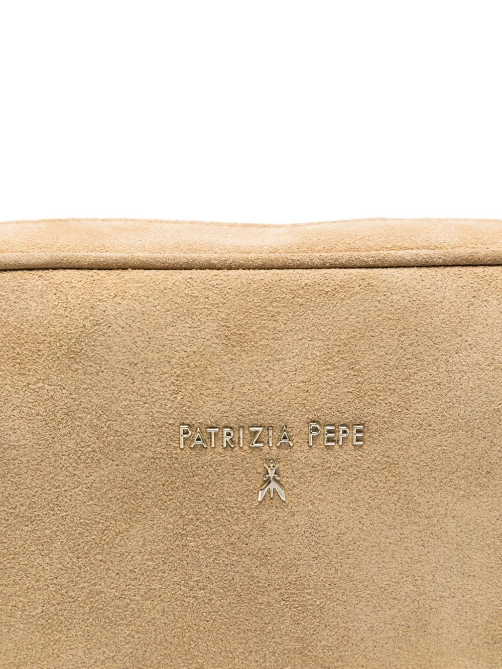 Patrizia Pepe Suède schoudertas met logoplakkaat Beige