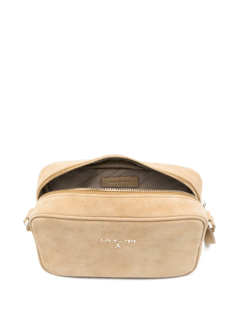 Patrizia Pepe Suède schoudertas met logoplakkaat Beige