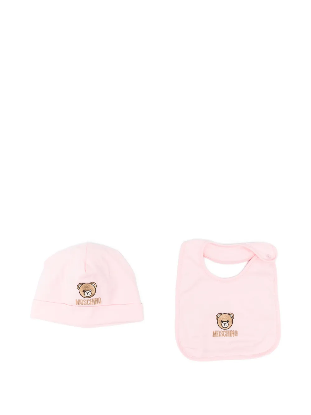 Moschino Kids embroidered-logo bib and hat set - Rosa