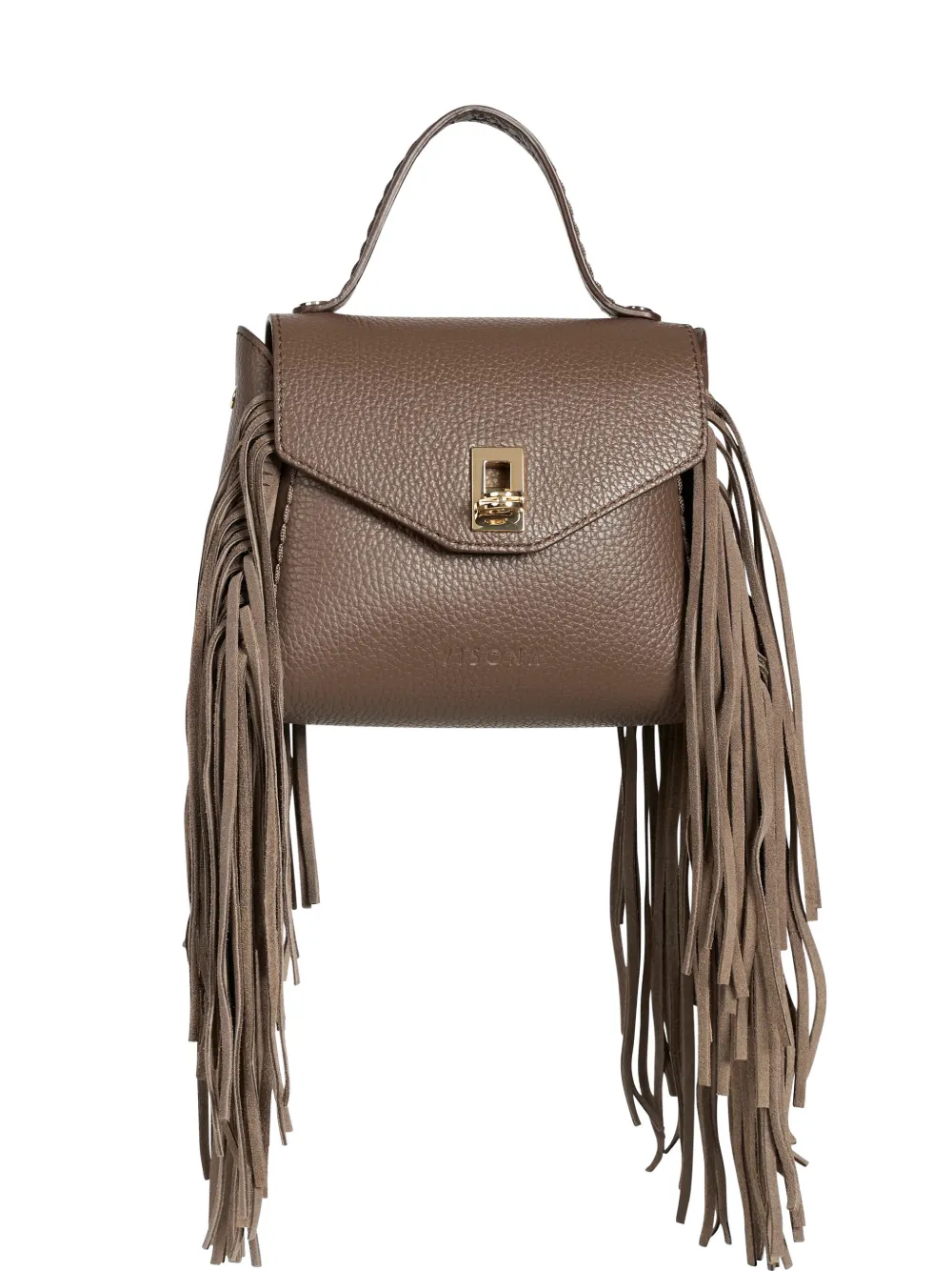 VISONA` California tassel-details top-handle leather shoulder bag - Marrone