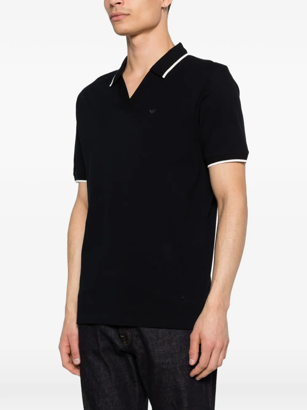 Emporio Armani T-shirt met geborduurd logo en polokraag Blauw
