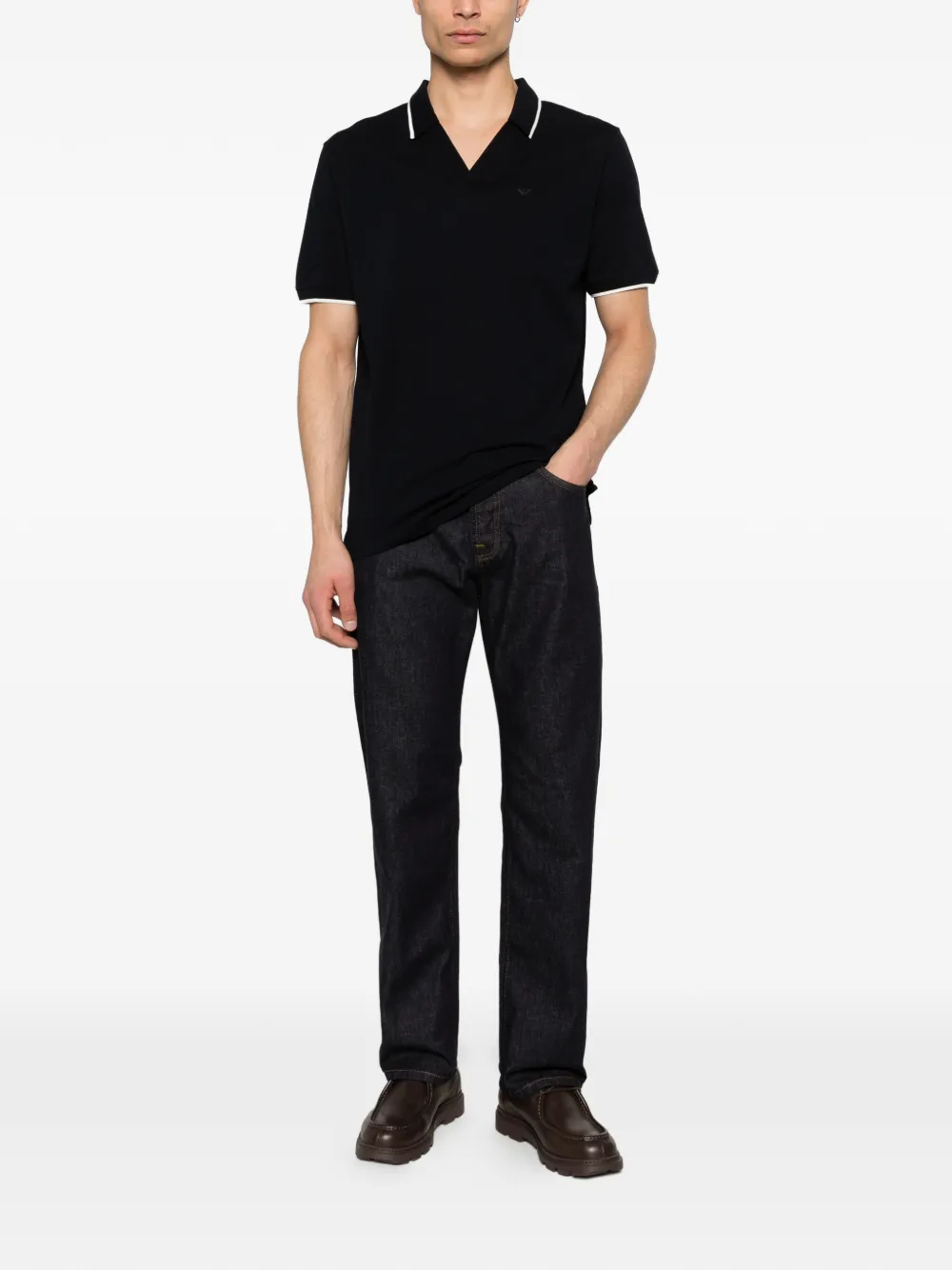 Emporio Armani T-shirt met geborduurd logo en polokraag Blauw