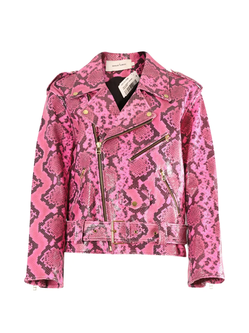Marques'Almeida python-print belted biker jacket - Rosa