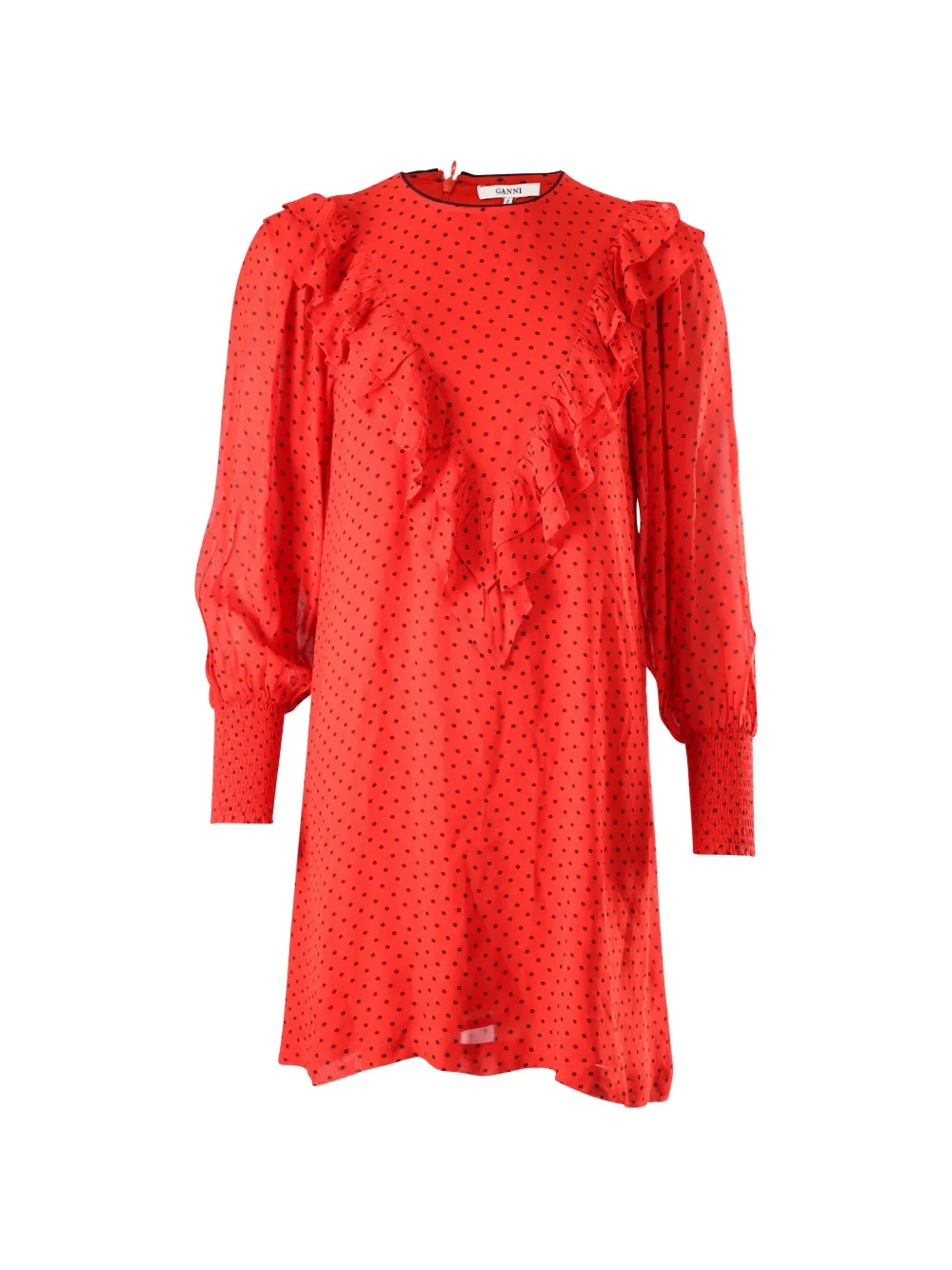 GANNI polka dot ruffled dress - Rosso