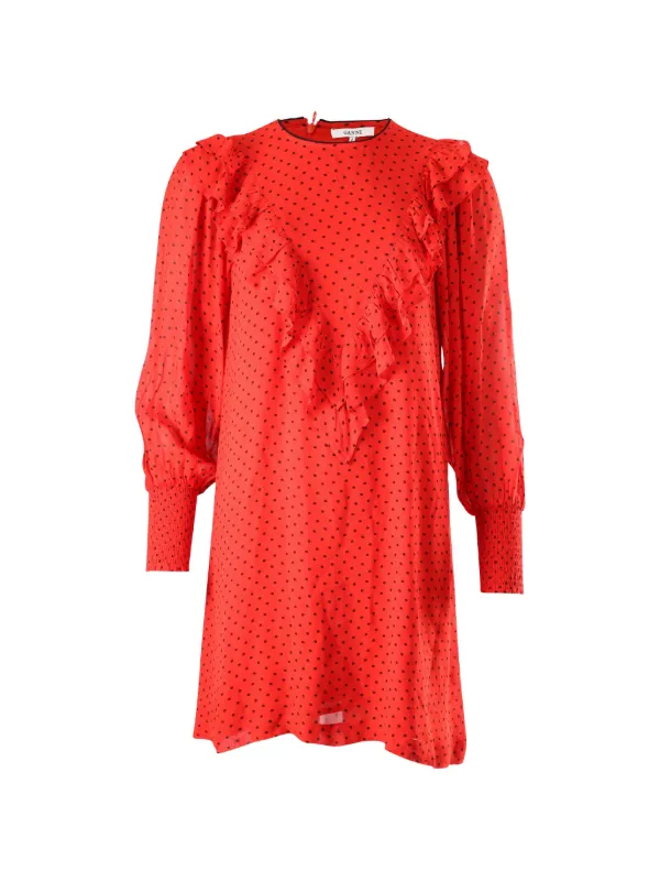 ganni red polka dot dress GANNI Black w/ Red Polka Dot Size US 6 Midi Dress