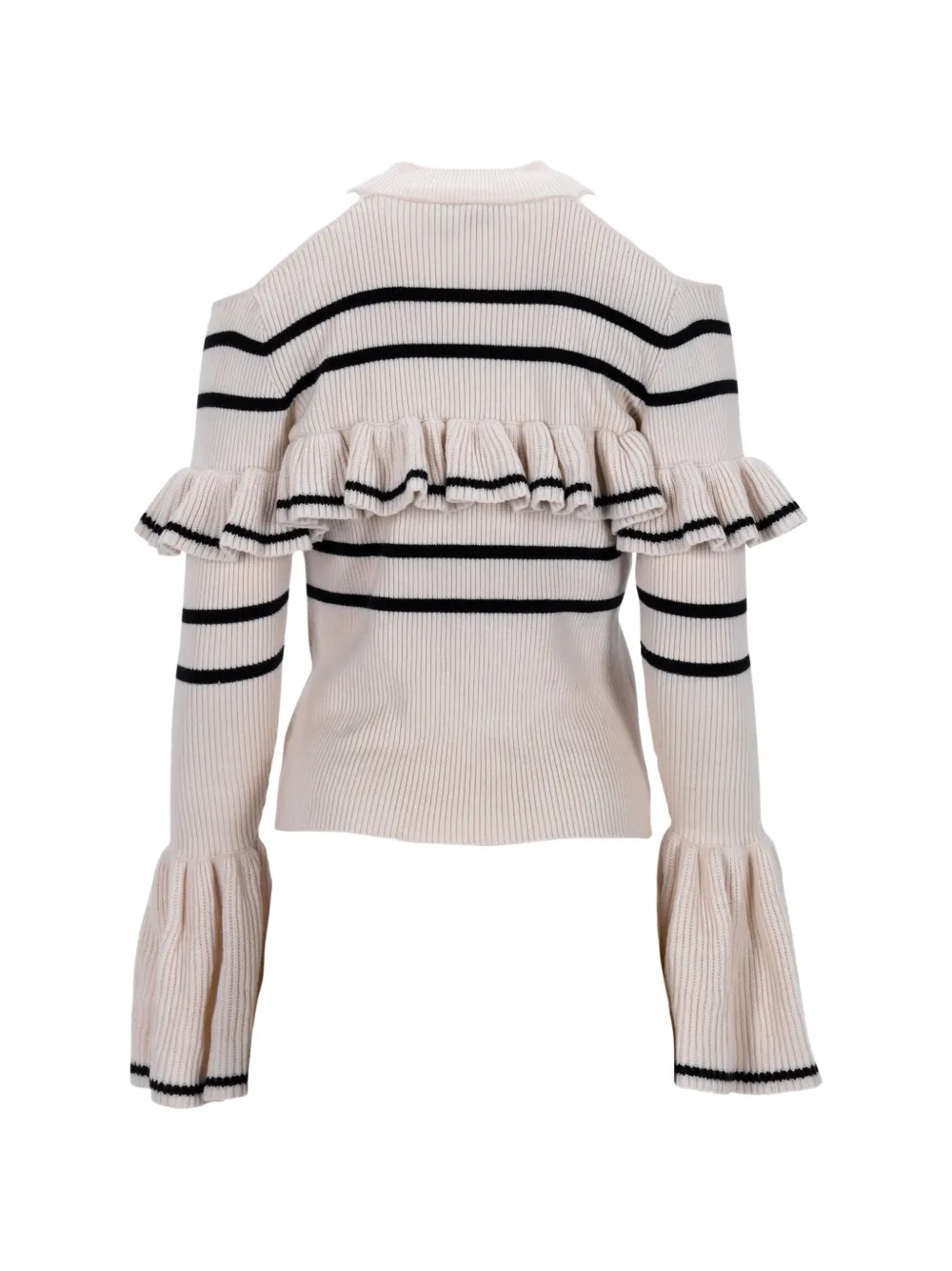  Self-portrait Ruffle-trimmed Ribbed-knit Top - Neutrals 