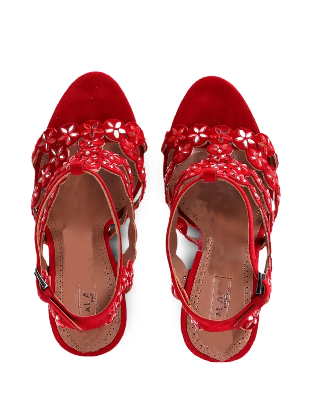 Mirror-Embellished Suede Sandals