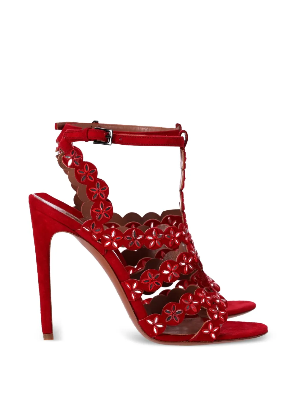 Alaïa Pre-Owned mirror-embellished suede sandals - Rosso