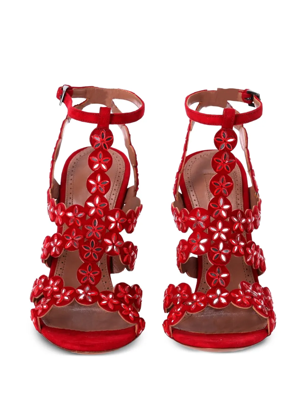 Mirror-Embellished Suede Sandals