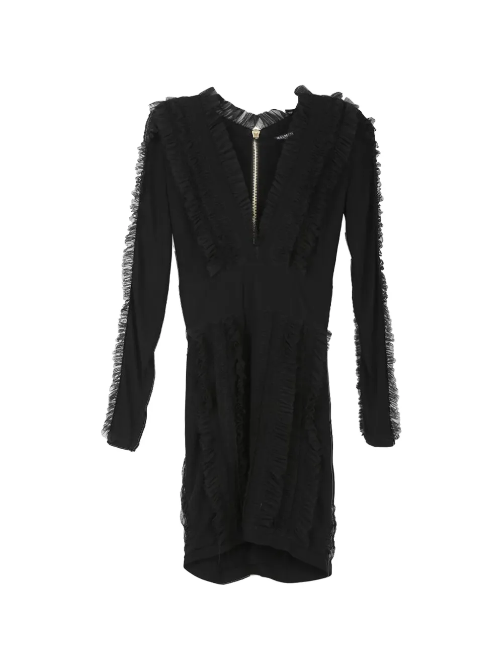 Balmain Pre-Owned ruffled V-neck mini dress - Nero