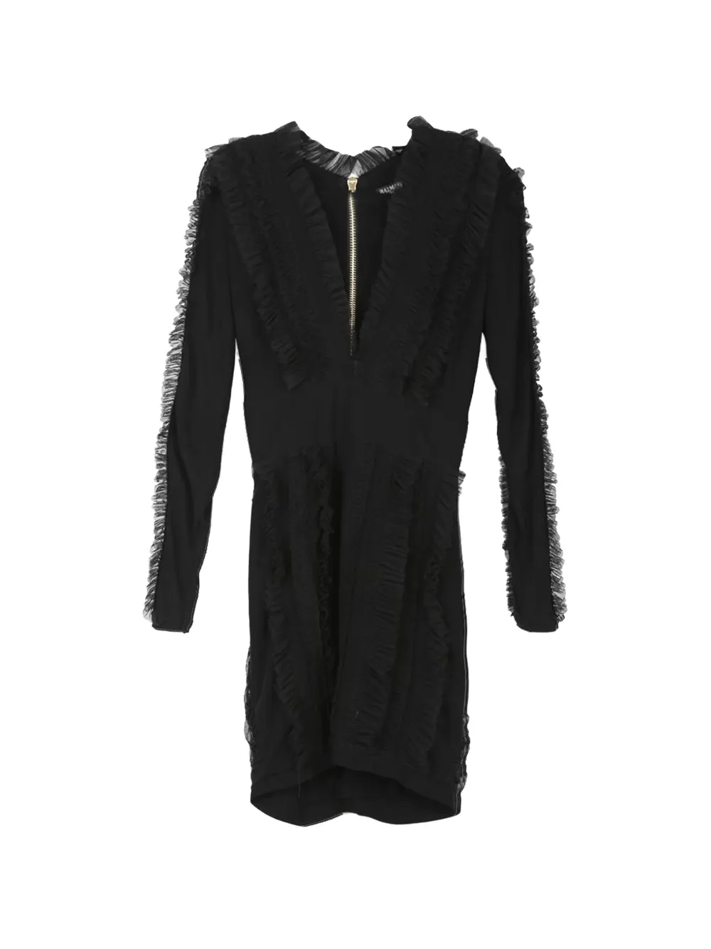 Balmain Pre-Owned ruffled V-neck mini dress - Nero