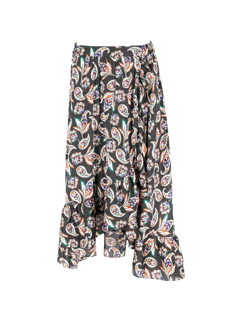Maje paisley-print ruffled midi skirt - Nero