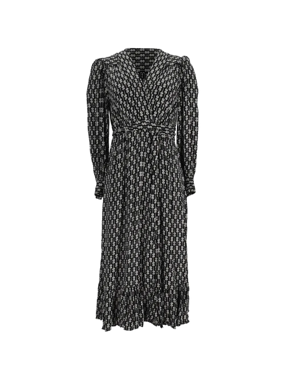 SANDRO Sirene floral-print belted wrap midi dress - Nero