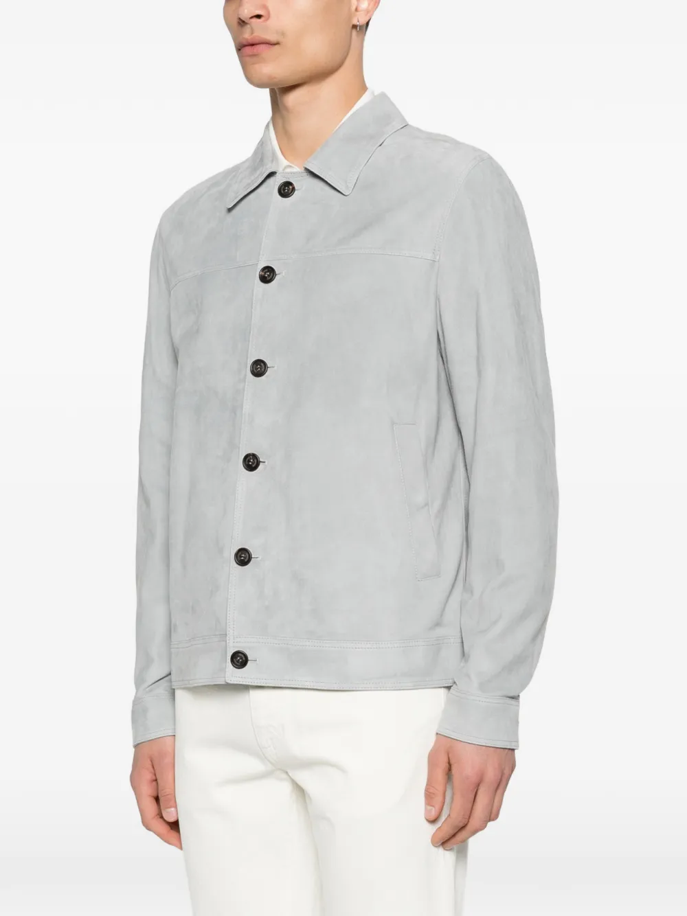  Eleventy Buttoned Suede Jacket - Blue 