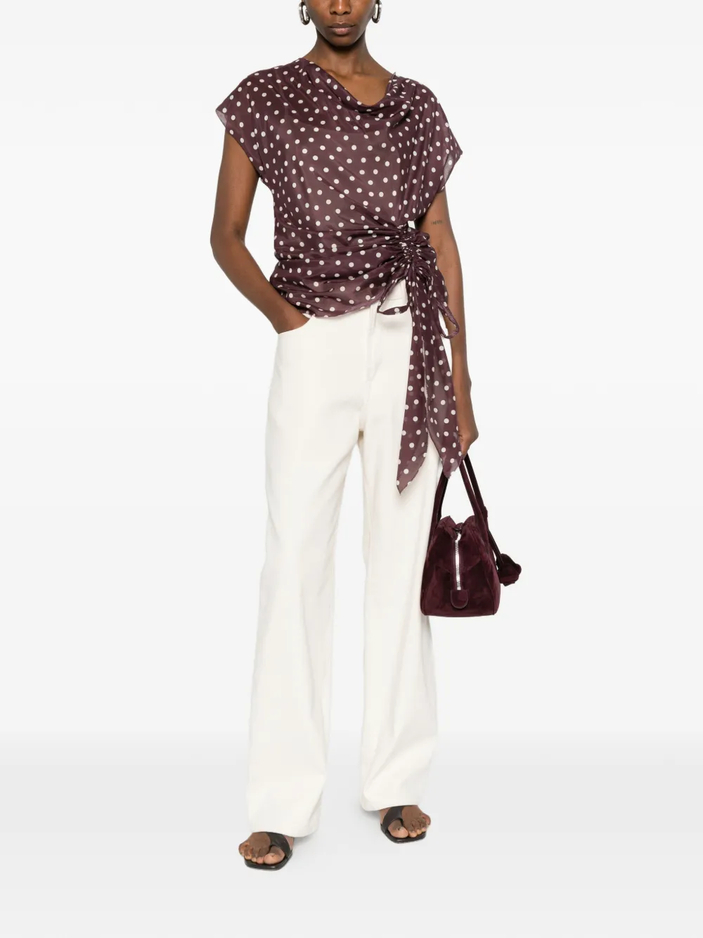  Psophia Polka-dot Draped Top - Purple 