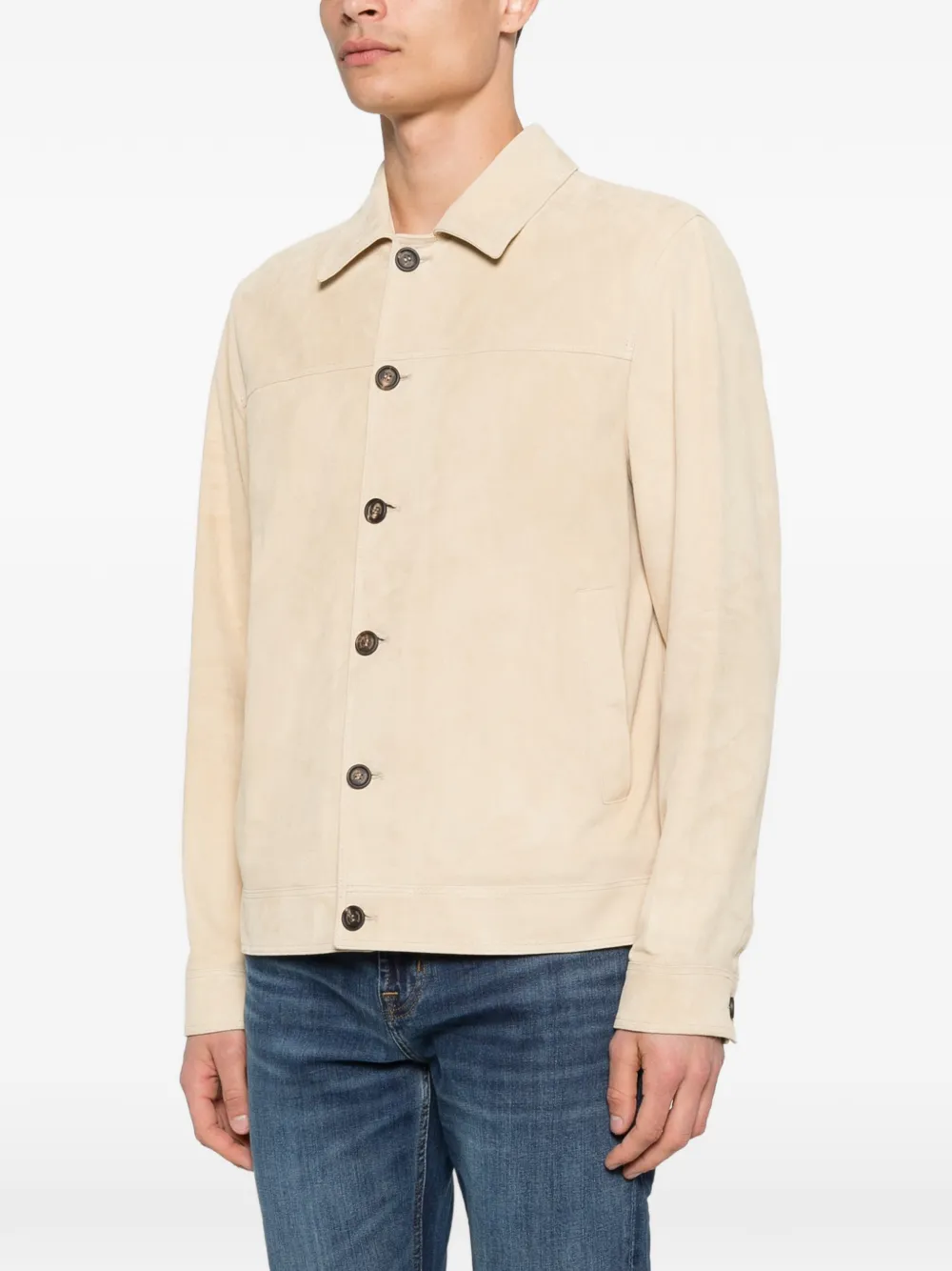  Eleventy Leather Shirt Jacket - Neutrals 