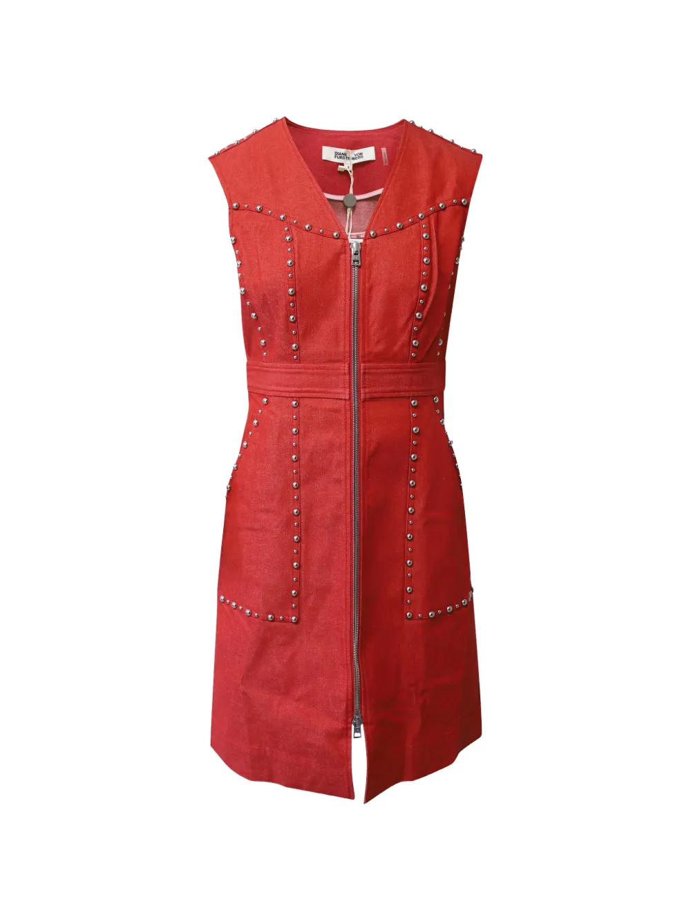 Diane Von Furstenberg Vintage Sheath studded zip-front mini dress - Rosso