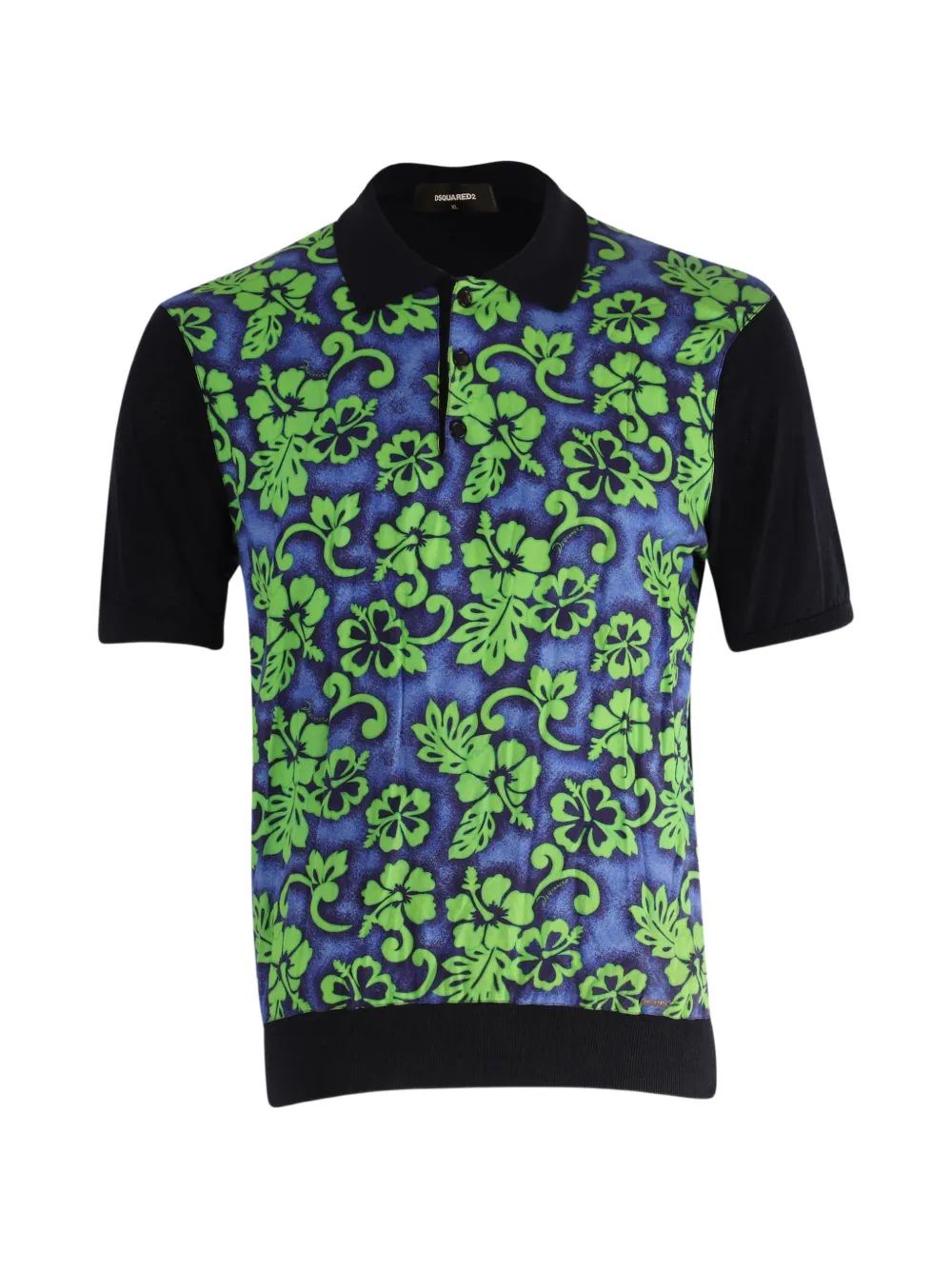 Pre-owned Dsquared2 Flower-print Polo Shirt In Black