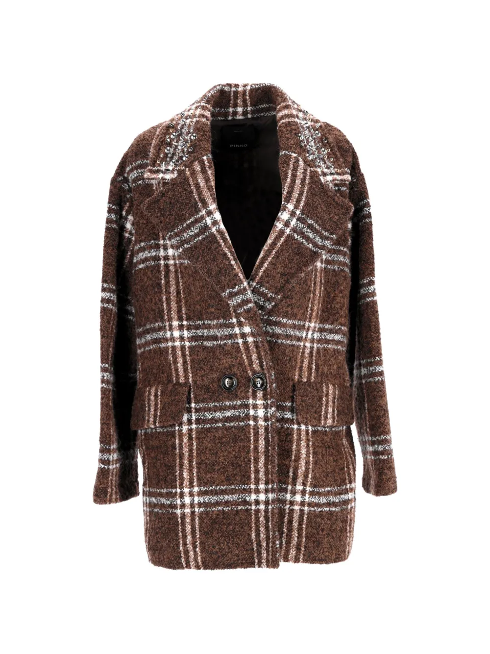 PINKO double-breasted checked coat - Marrone