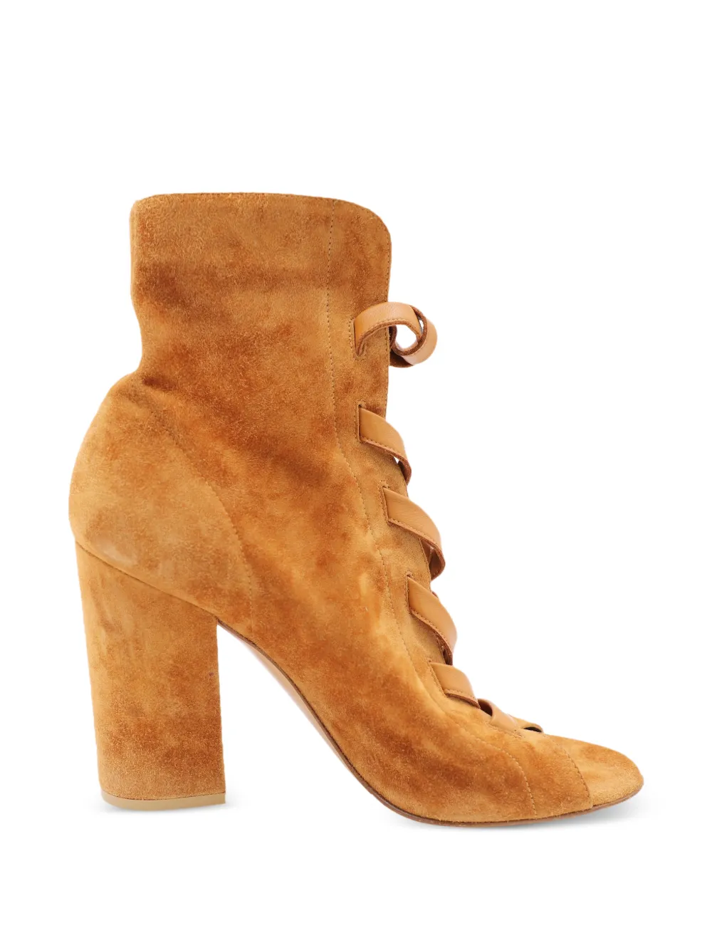 Gianvito Rossi Brooklyn peep-toe lace-up ankle boots - Marrone