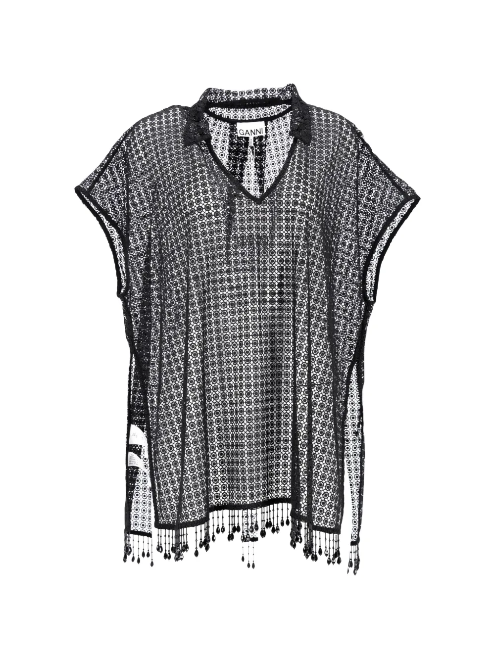 GANNI crochet beaded mini dress - Nero