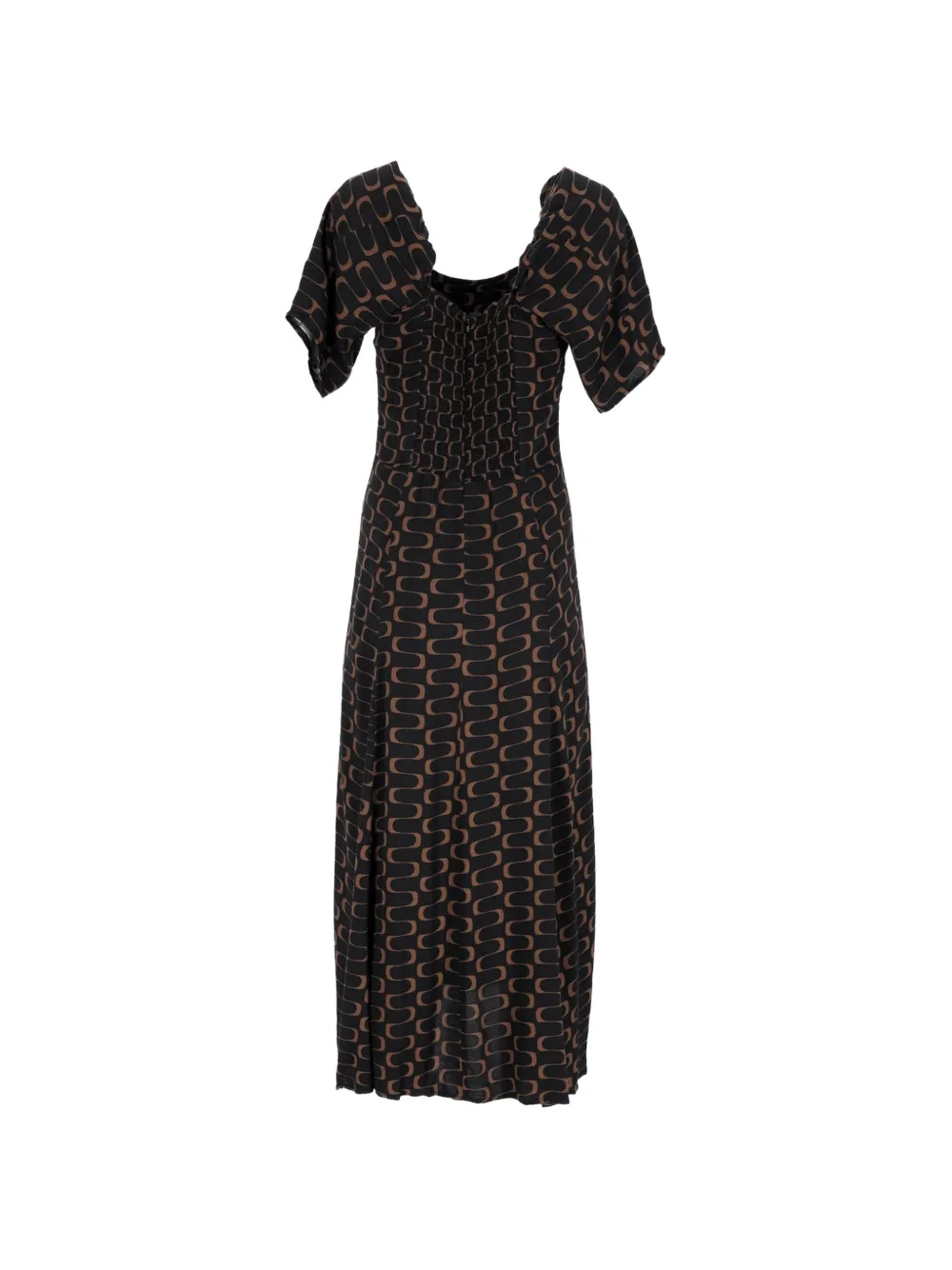 Midi Printed Shirred Dress
