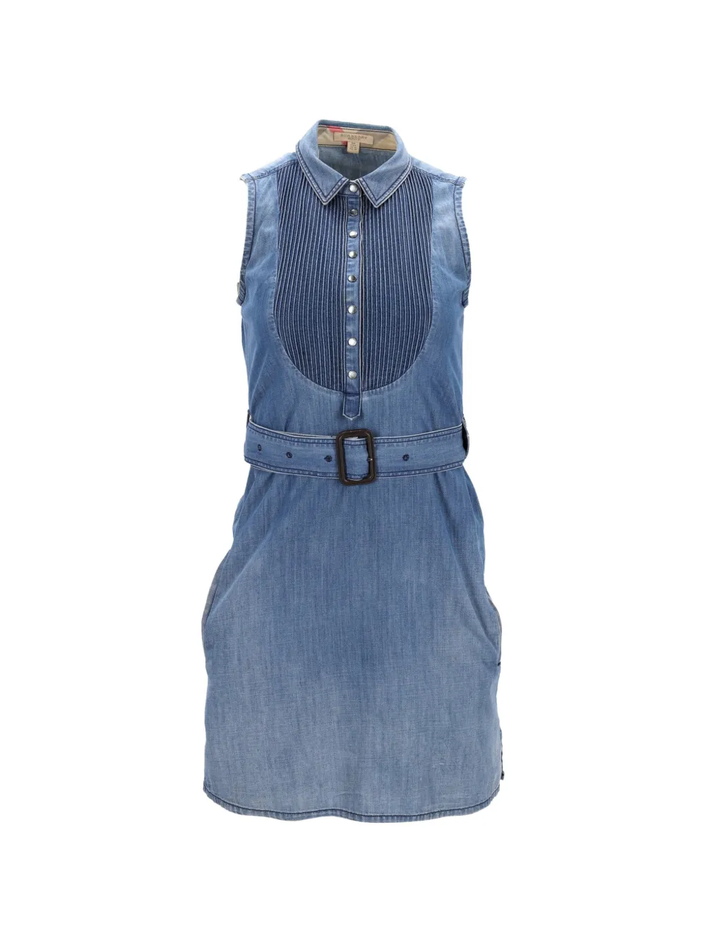 Burberry Pre-Owned pintuck sleeveless denim dress - Blue