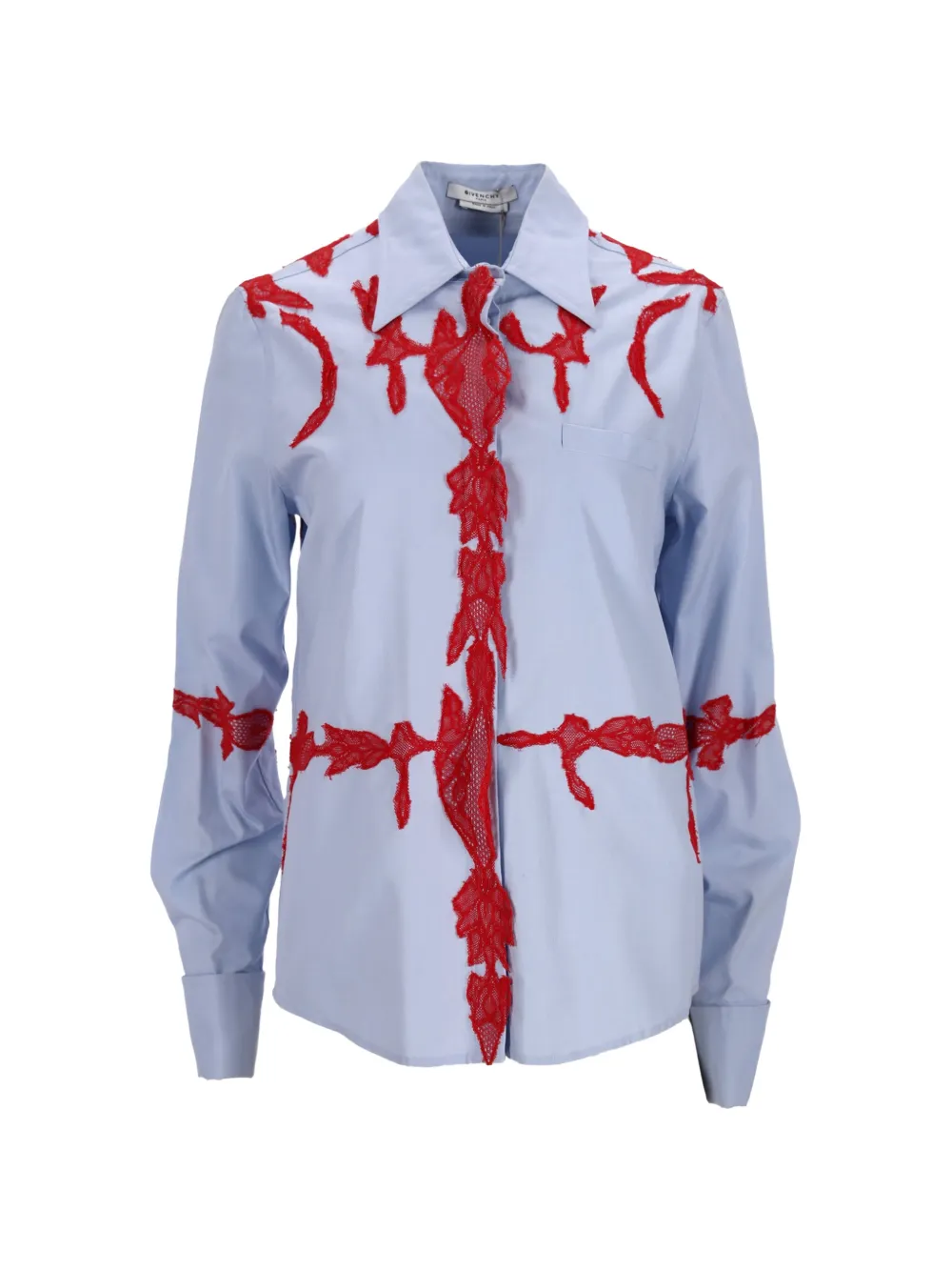 Givenchy Pre-Owned lace-appliqué long-sleeve shirt - Blu
