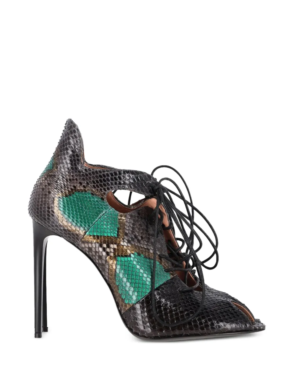 Roland Mouret snake-print lace-up sandals - Black
