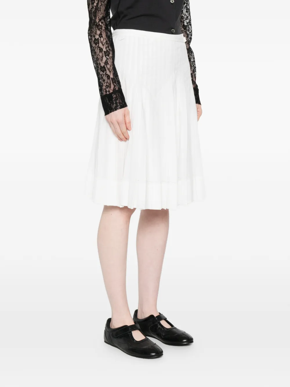  Low Classic Pleated Midi Skirt - White 